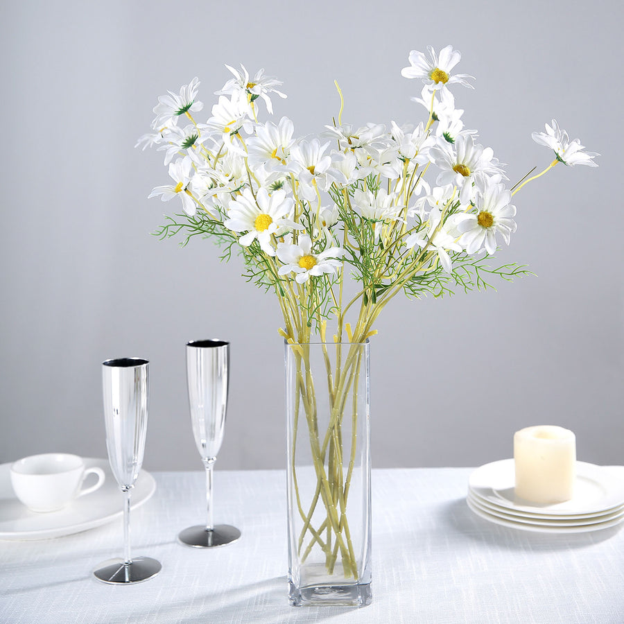 6 White Daisy Bouquet Branches In Silk Artificial