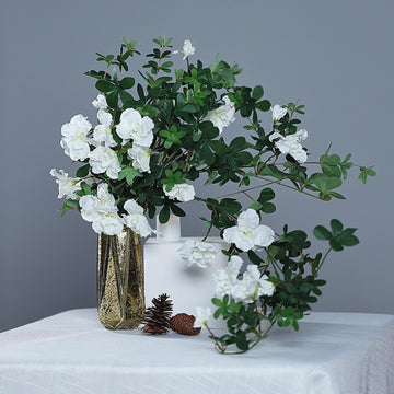 30" White Artificial Silk Hanging Rhododendron Flower Vine Bush