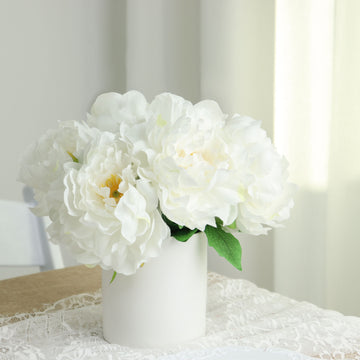 2 Bushes | 17" White Artificial Silk Peony Flower Bouquets, Real Touch Peonies Spray