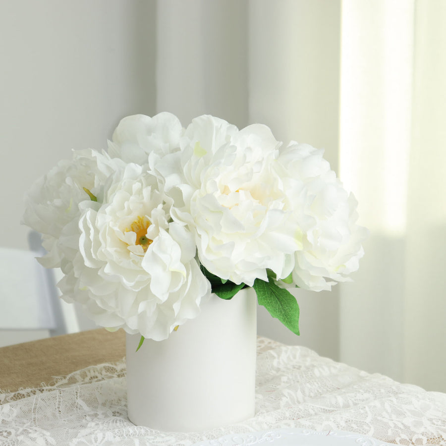 17 Inch White Peony Flower Bouquet With Artificial Silk