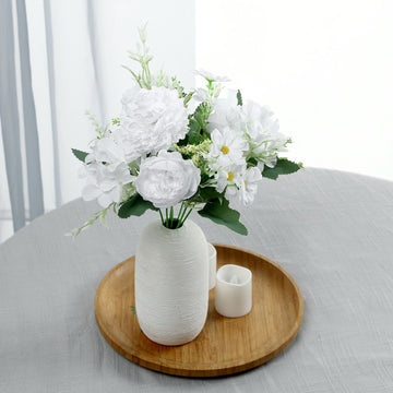 2 Bouquets White Artificial Silk Peony Flower Bush Arrangement