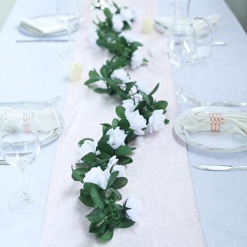 White Artificial Silk Rose Garland for Vibrant Event Decor