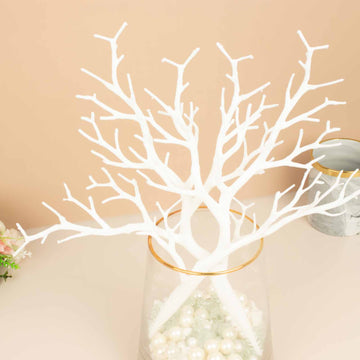 10 Pack | 14" White Artificial Tree Branch DIY Vase Fillers, Plastic Dry Manzanita Plant Twigs