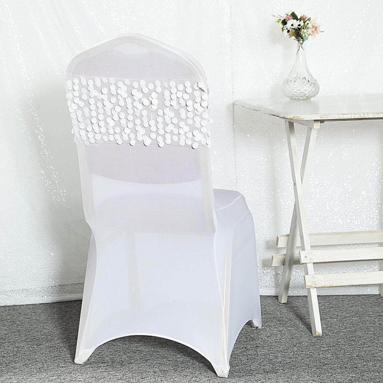 Big Payette Sequin Round Chair Sashes 5 Pack in White Color