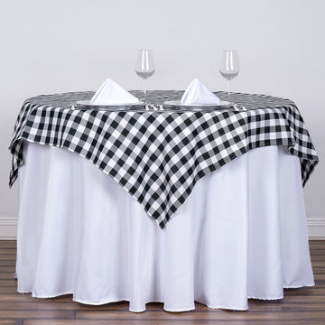 54"x54" | White/Black Seamless Buffalo Plaid Polyester Table Overlay | Checkered Gingham Square Overlay