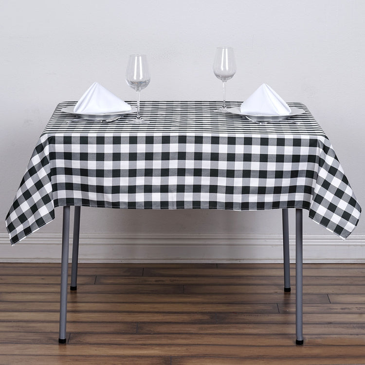 Square White & Black Checkered Gingham Polyester Tablecloth 54 Inch x 54 Inch Buffalo Plaid