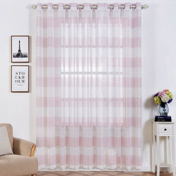 Elevate Your Décor with White Blush Cabana Print Faux Linen Curtain Panels