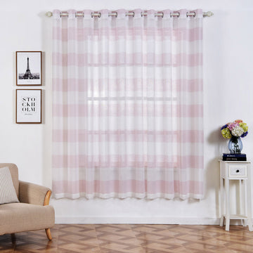 Elevate Your Décor with White Blush Cabana Print Faux Linen Curtain Panels