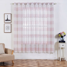 2 White & Blush Cabana Print Curtain Panels In Faux Linen With Chrome Grommet 52 Inch x 84 Inch 