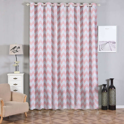 Chevron pattern curtains in a stylish living room setting.