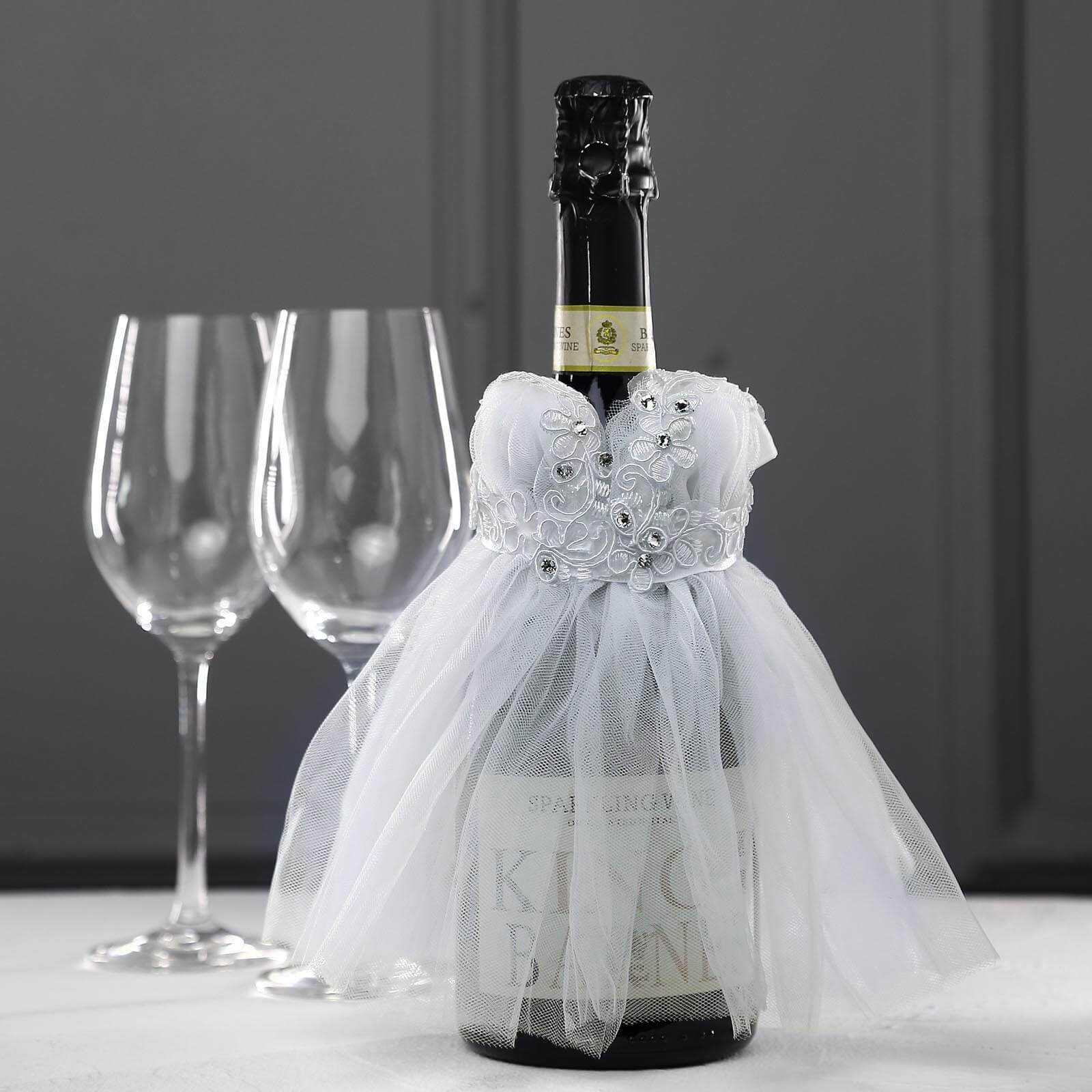 White Wedding Dress Wine Bottle Koozie, Bottle Cover