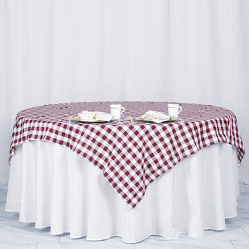 White/Burgundy Seamless Buffalo Plaid Polyester Table Overlay Checkered Gingham Square Overlay 54"x54"