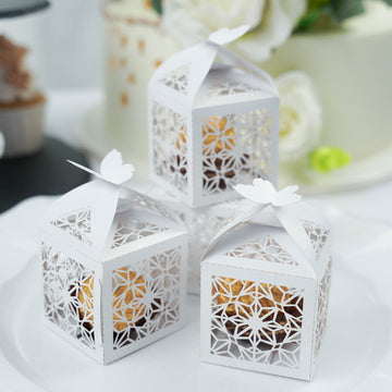 Elevate Your Event Décor with White Butterfly Top Laser Cut Lace Favor Candy Gift Boxes