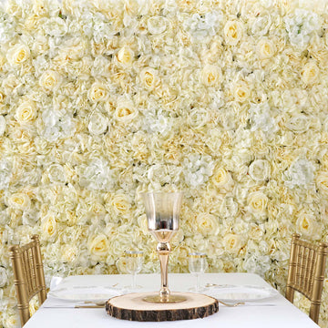 White/Champagne UV Protected Assorted Flower Wall Mat Backdrop 4 Artificial Panels 13 Sq ft.