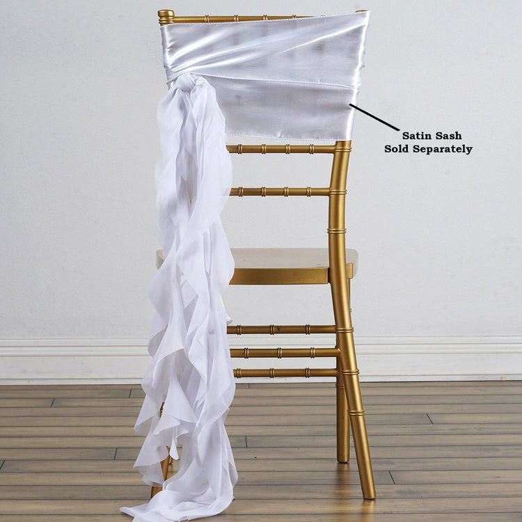 Curly Chair Sashes Chiffon White Color