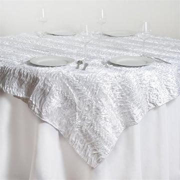 Create a Luxurious Table Setting with the White Crushed Satin Table Overlay