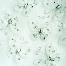 12 Pack 2 Inch White Diamond Studded Wired Organza Butterflies
