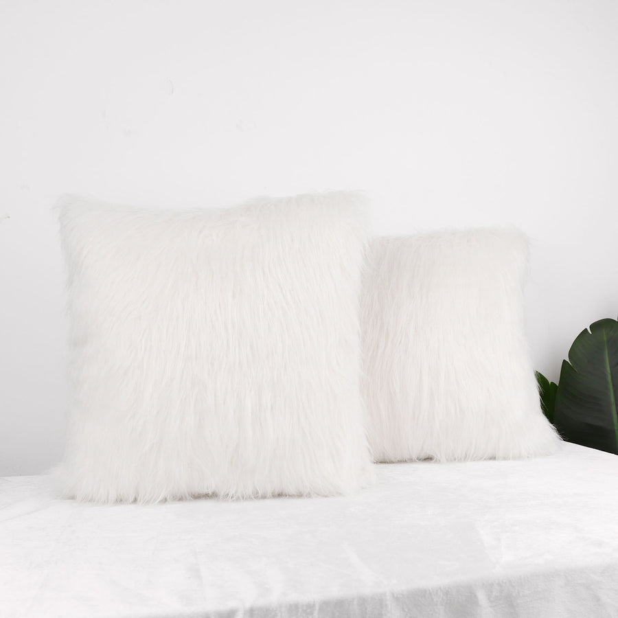 2 Pack 18 Inch White Square Faux Fur Sheepskin Throw Pillow Covers