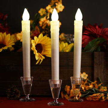 3 Pack White Flameless LED Wax Drip Textured Taper Candles, Battery Operated Candles 9"