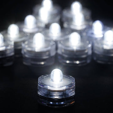 12 Pack | White Flower Shaped Waterproof LED Lights, Battery Operated Submersible