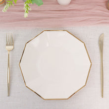 25 Pack White 9 Inch Geometric Dinner Plates with Gold Foil Rim