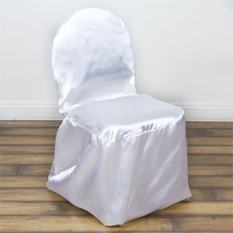 Glossy White Reusable Elegant Banquet Satin Chair Covers