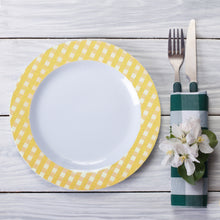 White Gold Buffalo Plaid Rim Plastic Dessert Plates, Round Appetizer Salad Plates Checkered Rim