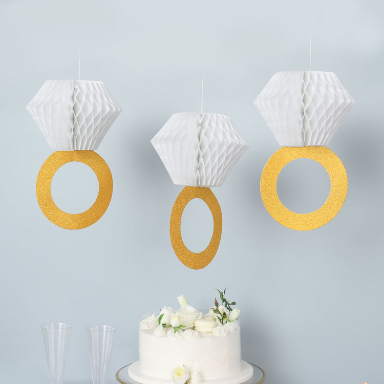 White Gold Paper Honeycomb Diamond Ring Party Decor