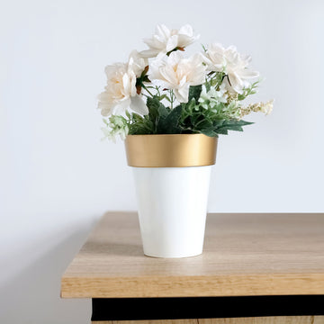 2 Pack White Gold Rimmed Medium Flower Plant Pots, Indoor Decorative Planters 6"