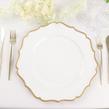 Elevate Your Table Decor with White / Gold Scalloped Rim Acrylic Charger Plates