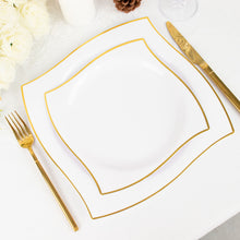 10 Pack 8 Inch Size White Gold Wavy Rim Heavy Duty Plastic Square Dessert Plates