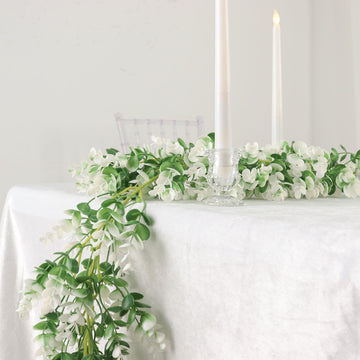 White / Green Artificial Eucalyptus Leaf Table Garland, Real Touch Hanging Greenery Vine 6ft