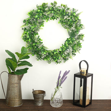2 Pack | 22" White/Green Artificial Lifelike Boxwood Fern Mix Spring Wreaths