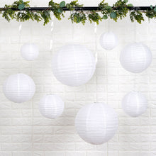 Set of 8 - Hanging White Paper Lanterns Round Assorted Size - 6", 8", 10", 14"