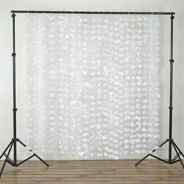White Hanging Silk Flower Garland Doorway Curtain Room Divider, Event Backdrop 6ftx6ft