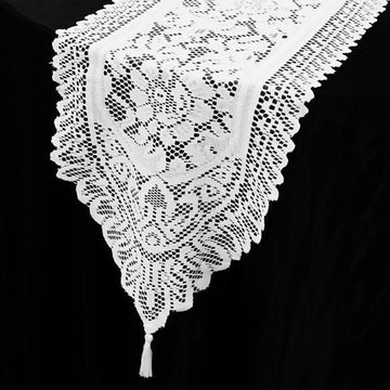 14"x108" White Lace Floral Embroidered Table Runner