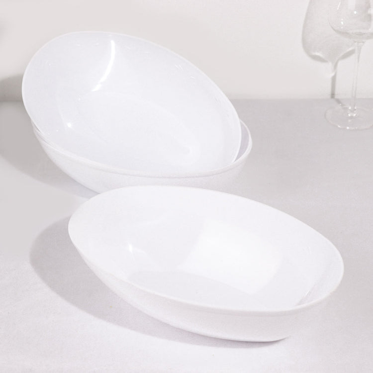 Pack Of 4 Large Disposable Oval Salad Bowls 64 oz In White Plastic
