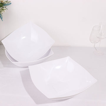 4 Pack White Large Square Plastic Salad Bowls, Disposable Serving Dishes 128oz