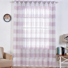 2 Pack Faux Linen White & Lavender Cabana Print Curtains Chrome Grommet 52 Inch x 108 Inch