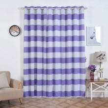 Set Of 2 White & Lavender Cabana Stripe Thermal Blackout Curtains With Chrome Grommet 52 Inch x 96 Inch
