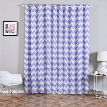 2 Pack | White/Lavender Lilac Chevron Print Thermal Room Darkening Blackout Window Curtain Panels With Chrome Grommet - 52"x96"