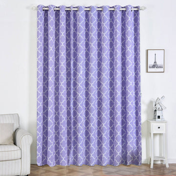 2 Pack | White/Lavender Lilac Lattice Print Thermal Blackout Curtains With Chrome Grommet Window Treatment Panels - 52"x108"