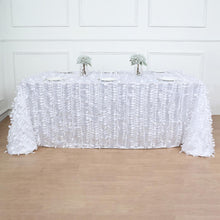 90 Inch X 132 Inch White Rectangle Tablecloth With 3D Leaf Petal Design