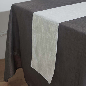 White Linen Table Runner, Slubby Textured Wrinkle Resistant Table Runner 12"x108"
