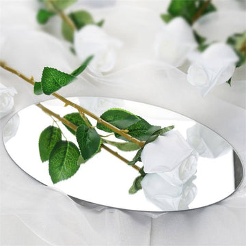 24pcs White Long Stem Artificial Silk Roses Flowers