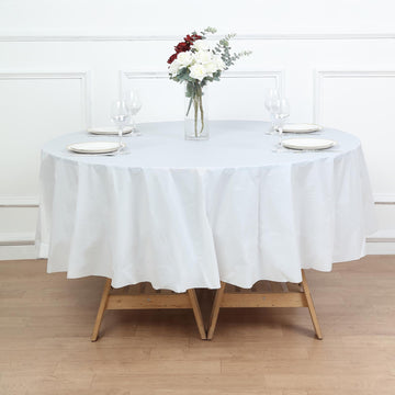White Waterproof Plastic Tablecloth, PVC Round Disposable Table Cover 84"