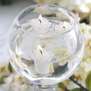 12 Pack | 1" White Mini Rose Flower Floating Candles Wedding Vase Fillers