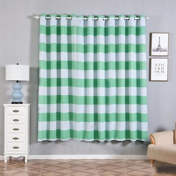 2 Pack White/Mint Cabana Stripe Thermal Blackout Curtains With Chrome Grommet Window Treatment Panels 52"x84"
