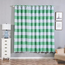 2 Pack White & Mint Cabana Stripe 52 Inch x 84 Inch Thermal Blackout Curtains With Chrome Grommet