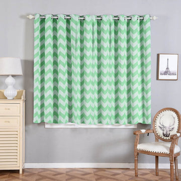 2 Pack White/Mint Chevron Design Thermal Blackout Soundproof Curtains With Chrome Grommet Window Treatment Panels 52"x64"